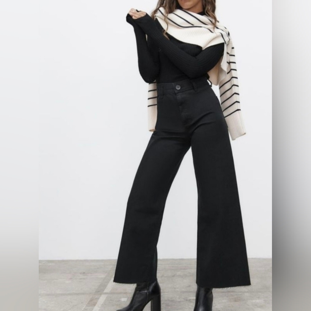 ZARA The Marine Wide Leg Black Denim Size 4